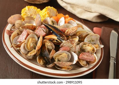 New England Style Clam Bake Dinner, With Corn On The Cob