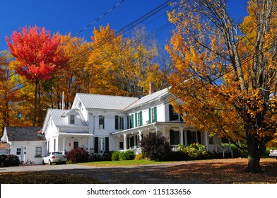 New England Traditional Houses In The Fall, Vermont, USA