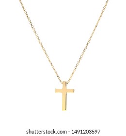 New Fashion Gold Cross Necklace Isolated On White Background