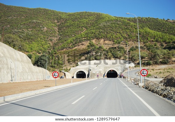 New finished highway, road tunnel construction     \
                         