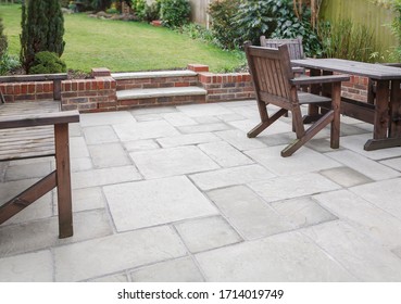 New Flagstone Patio And Backyard, Outdoor Garden Patio With Furniture, UK