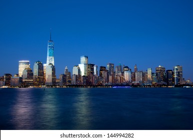 The New Freedom Tower And Lower Manhattan Skyline At Night