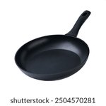 New frying pan isolated on white background.
empty frying pan with nonstick surface isolated on white background, close-up.