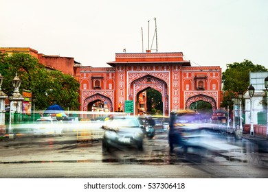 New Gate in Jaipur, India with motion blurred of people and cars