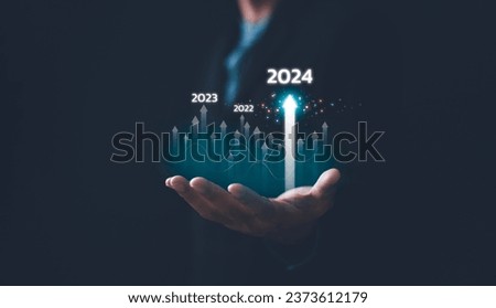 New Goals 2024. Business growth year 2023 to 2024 increase arrow graph corporate Planning, opportunity, challenge and business strategy. New Goals, Plans and Visions for Next Year. Increasing arrow

