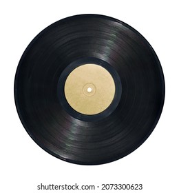 New gramophone vinyl LP record with red label. Black musical long play album disc 33 rpm. old technology, realistic retro design, Photo art image illustration, isolated on white background with path. 