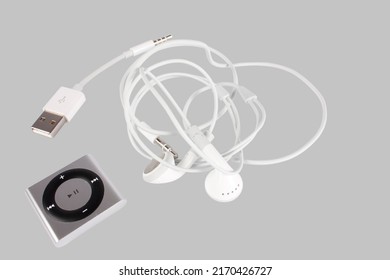 New gray Apple iPod Shuffle isolated on whitegray with clipping path