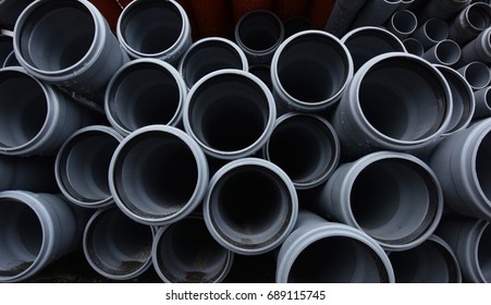 New Gray Plastic Pipes For The Sewage System