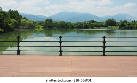 New Green Leaves And Pond And Mountains From Wood Deck