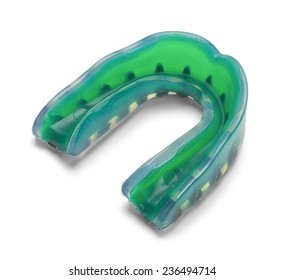 New Green Rubber Sports Mouth Guard Isolated On White Background.