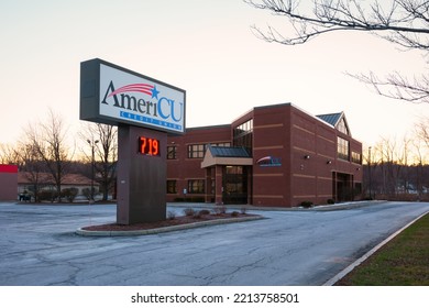 New Hartford, New York - Mar 29, 2022: Landscape Wide View Of AmeriCU Credit Union Building Exterior, Americu Is Mainly Operative In Northern And Central New York For New York Residents.