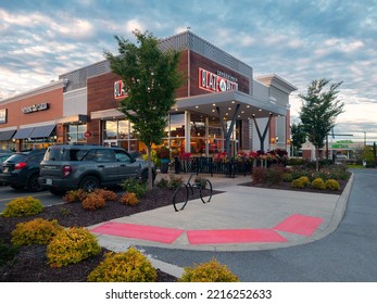 New Hartford, New York - Oct 1, 2022: Landscape Wide View Of Blaze Pizza Restaurant Building Exterior.