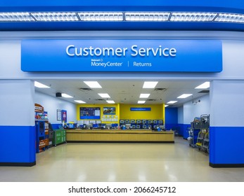 New Hartford, New York - September 26, 2021: View Of Customer Service Department Of Walmart Superceter.