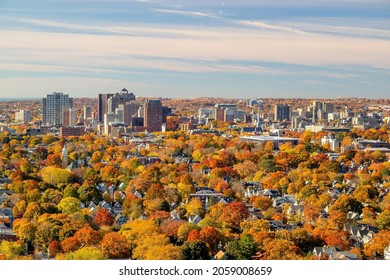 New Haven city downtown skyline cityscape of Connecticut, USA in autumn