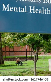 New Haven Connecticut, USA July 10, 2019 College Street. Yale University. Yale School Of Public Health And Mental Health Sign.