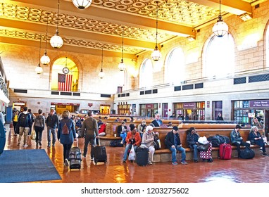 New Haven, Connecticut/USA - October 14 2018: The Elegant Concourse And Booking Hall At Union Station, New Haven.