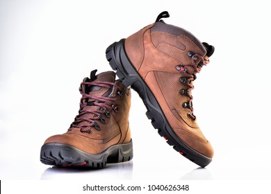 New Hiking Boots On White Background