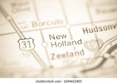 New Holland. Michigan. USA On A Geography Map.