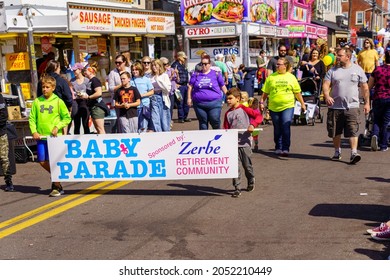 New Holland, PA, USA - October 2, 2021: Hundreds Watch The Baby Parade At The Annual Community Street Fair In A Small Community In Lancaster County, PA.