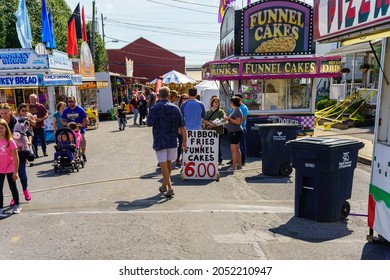 New Holland, PA, USA - October 2, 2021: People Walking At The Annual Community Street Fair In A Small Community In Lancaster County, PA.