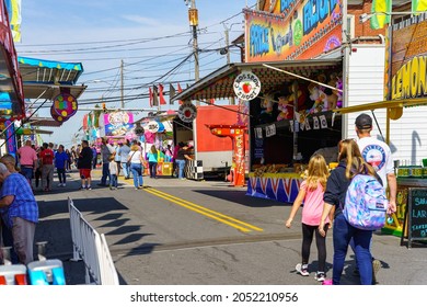 New Holland, PA, USA - October 2, 2021: People Walking At The Annual Community Street Fair In A Small Community In Lancaster County, PA.