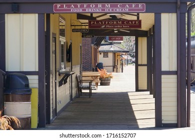 New Hope, PA / USA - April 26, 2020: The New Hope And Ivyland Railroad Operates A Restored Station And Single Track Rail Line For Family Excursions Along The Delaware River In Scenic Bucks County. 