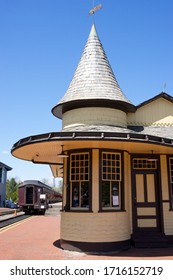 New Hope, PA / USA - April 26, 2020: The New Hope And Ivyland Railroad Operates A Restored Station And Single Track Rail Line For Family Excursions Along The Delaware River In Scenic Bucks County. 