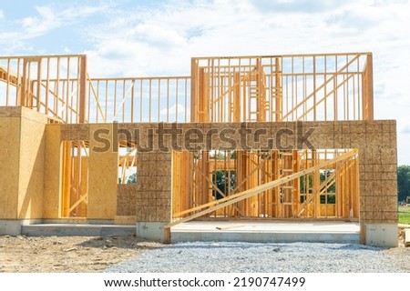 New house construction house framing beam framework wood plank material