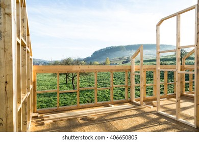 New House Construction Interior With Exposed Framing 