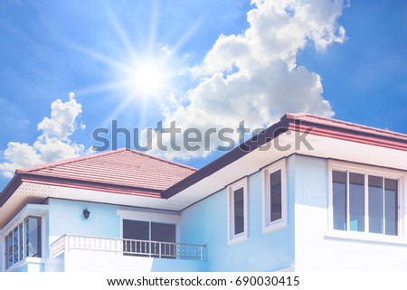 New house roof with daylight and blue sky background