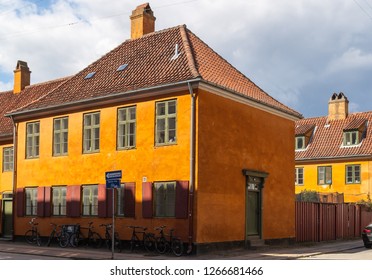 New Houses(Nyboder) Is A Historic Row House District In Copenhagen, Denmark. The Most Outstanding Features Of These Terraced Houses Are Their Yellow Colour And Infinite Repetitions.