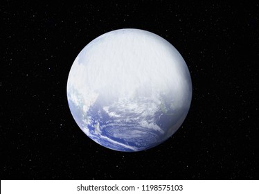 New Ice Age And Earth Covered With Snow 