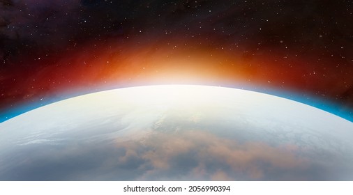 New Ice Age And Earth Covered With Snow At Sunset 