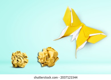 New Ideas Or Transformation Concepts With Crumpled Paper Balls And Origami