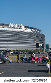 New Jersey - Circa 2017: Metlife Stadium Exterior Day Photo During Parking Lot Tailgate Before New York Jets Football Game Sporting Event