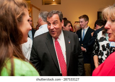 New Jersey Gov. Chris Christie Speaks With Voters At A House Party In Bedford, New Hampshire, On June 8, 2015. 