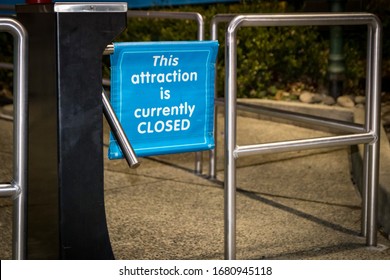 New Jersey, USA - December 31, 2019: Sign At Amusement/theme Park Attraction Turnstile Entrance: 