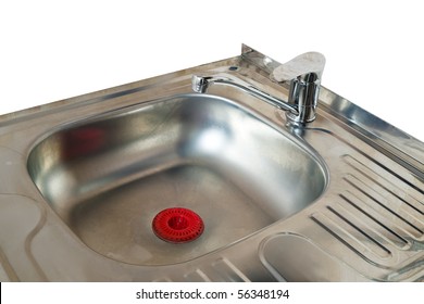 New  Kitchen Sink. Isolated Over White Backgriund