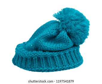 New Knit Wool Hat with Pom Pom isolated on white background