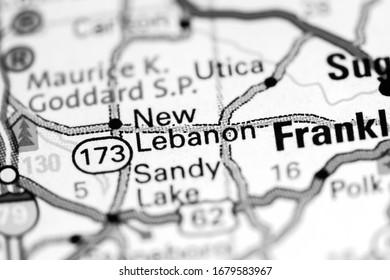 New Lebanon. Pennsylvania. USA On A Map