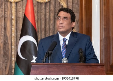 The New Libyan Presidential Council Head, Mohamed Menfi At The Press Conference With President Of Tunisia Kais Saied, Tripoli, Libya 17 March 2021