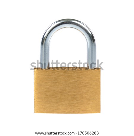 New metal padlock isolated on white background