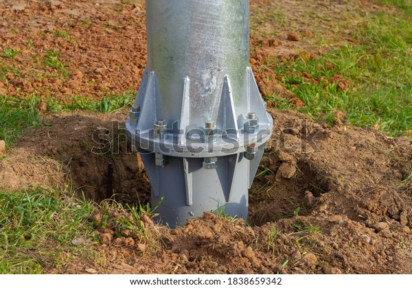 New Metal Pole Street Lighting Secured Stock Photo (Edit Now) 1838659342