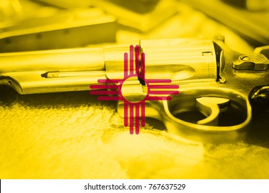 New Mexico Flag (U.S. State) Gun Control USA. United States Gun Laws.