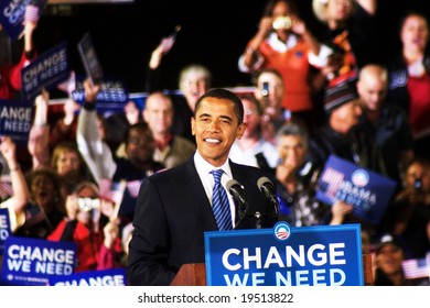 NEW MEXICO - OCTOBER 25: U.S. Presidential candidate, Barack Obama, smiles as he speaks at his presidential rally at the University of New Mexico on October 25, 2008 in Albuquerque, New Mexico.