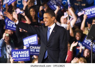 NEW MEXICO - OCTOBER 25: U.S. Presidential candidate, Barack Obama, gestures as he greets supporters at his presidential rally at the University of New Mexico on October 25, 2008 in Albuquerque, New Mexico.