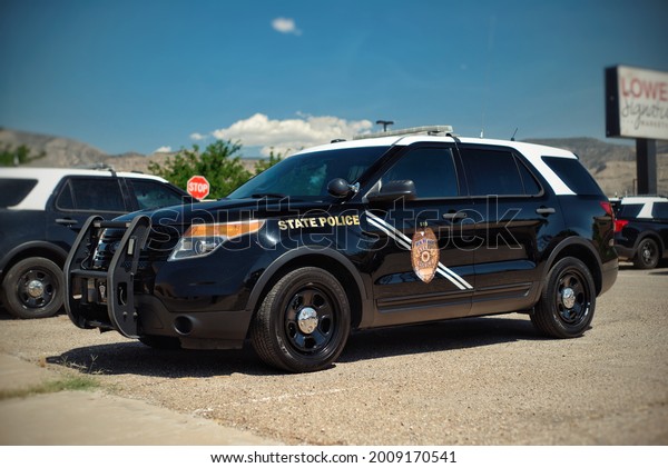 New Mexico State Police cruiser at New Mexico State\
Police station 411 E 10th St 101 Alamogordo NM 88310. 18 June 2021\
1700 hours 