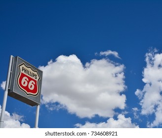 NEW MEXICO, USA - JULY 22, 2017: Phillips 66 Gas Station Sign And Logo. The Phillips 66 Company Is An American Multinational Energy Company.