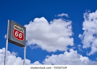 NEW MEXICO, USA - JULY 22, 2017: Phillips 66 Gas Station Sign And Logo. The Phillips 66 Company Is An American Multinational Energy Company.