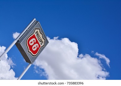 NEW MEXICO, USA - JULY 22, 2017: Phillips 66 Gas Station Sign And Logo. The Phillips 66 Company Is An American Multinational Energy Company.